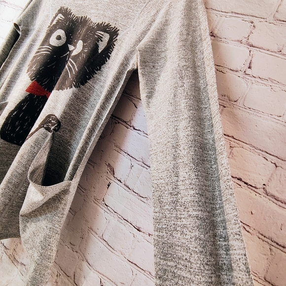 Inoah Mr. Whiskers Wearable Art Tunic Top with Pockets S Cat Grey Quarter Sleeve - Picture 5 of 10